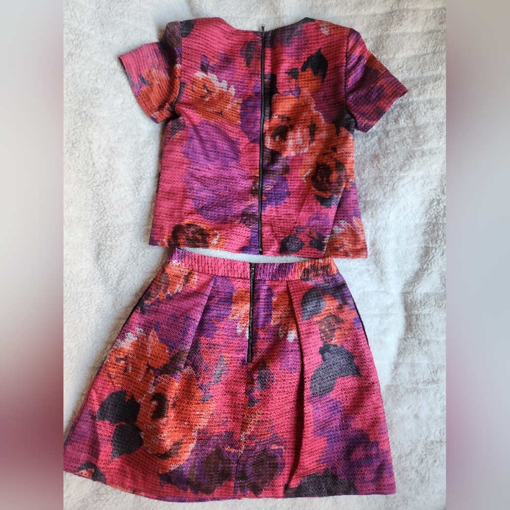Trina Co-ord Set Floral Top M + Full Mini Skirt 4 Pink Fuschia